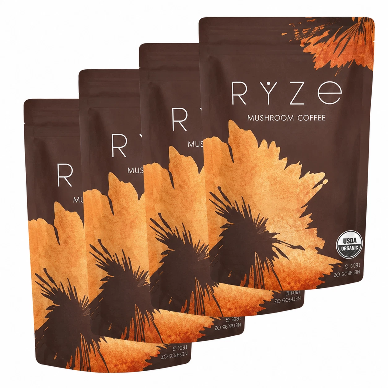 4 Pack Organic Ryze Mushroom Coffee 30 SERVINGS Instant Coffee